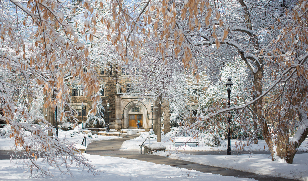Lehigh University campus scene covered in snow
